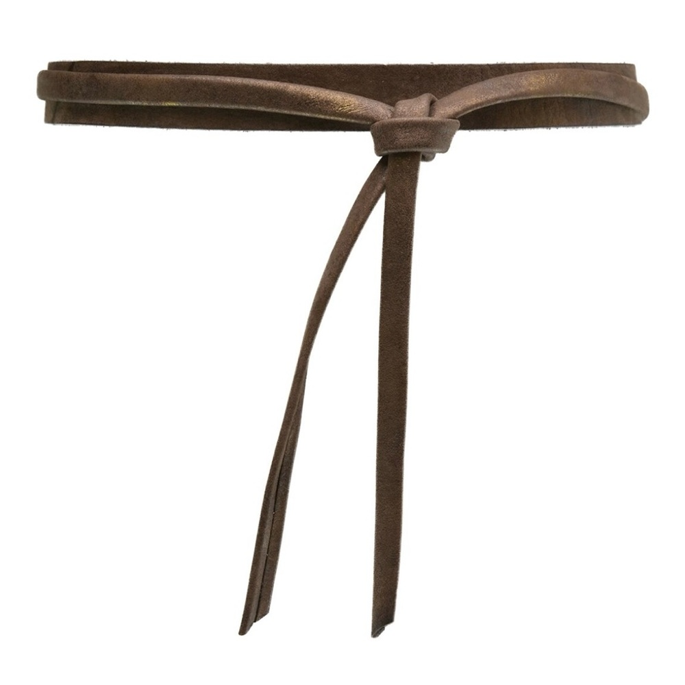 ADA Skinny Wrap Belt in Truffle Metallic 95" L x 1" W    Tie closure